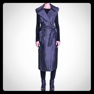 BCBG WOMENS LONG Chambray belted trench vest